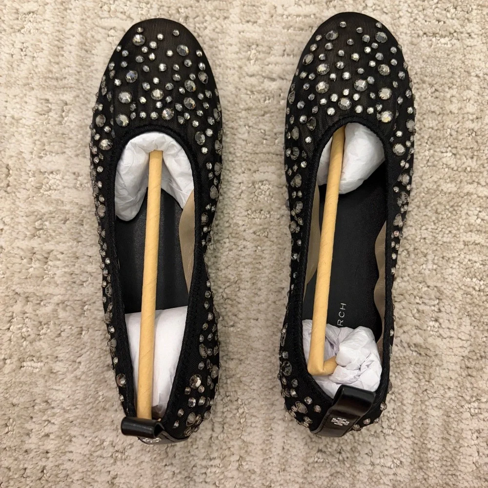 Tory burch black crystal mesh ballet flats NEW
